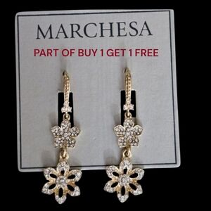 💐BOGO* Marchesa Floral Gold-tone Leverback Dangle Drop Sparkling Earrings - NWT